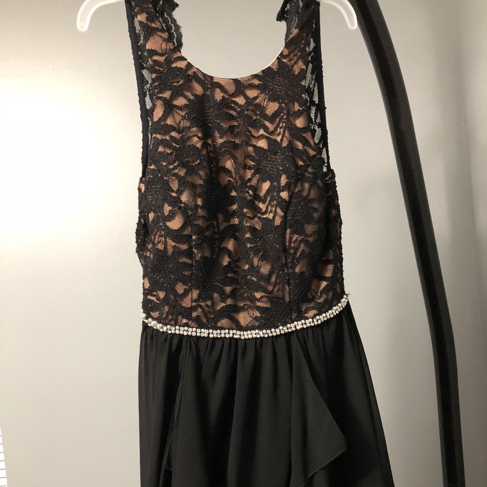 Black and Tan lacy high low formal dress